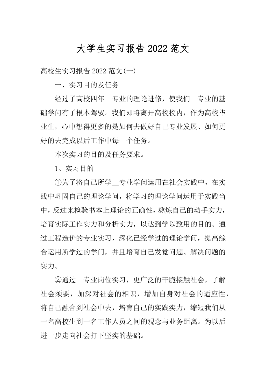 大学生实习报告2022范文优质.docx_第1页