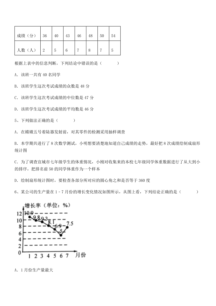 京改版七年级数学下册第九章数据的收集与表示专题攻克试卷(无超纲).docx_第2页