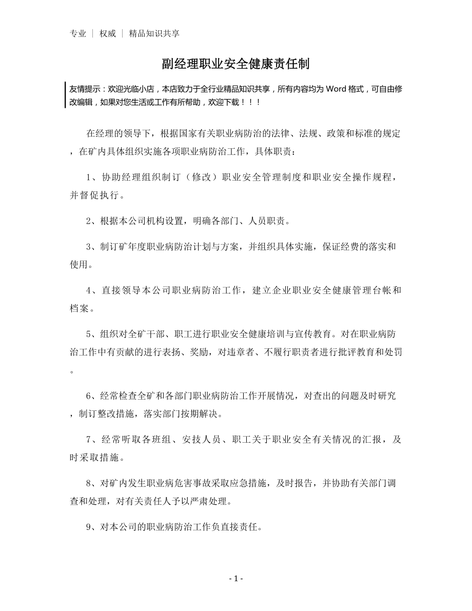 副经理职业安全健康责任制.docx_第1页