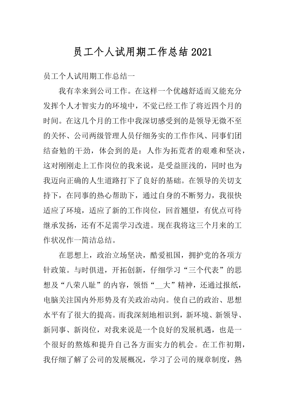 员工个人试用期工作总结精品.docx_第1页