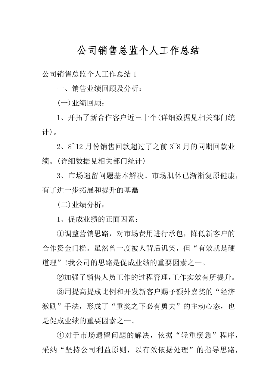 公司销售总监个人工作总结例文.docx_第1页