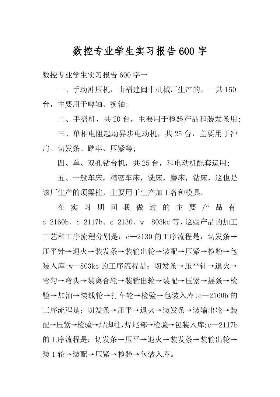 数控专业学生实习报告600字汇编.docx_第1页