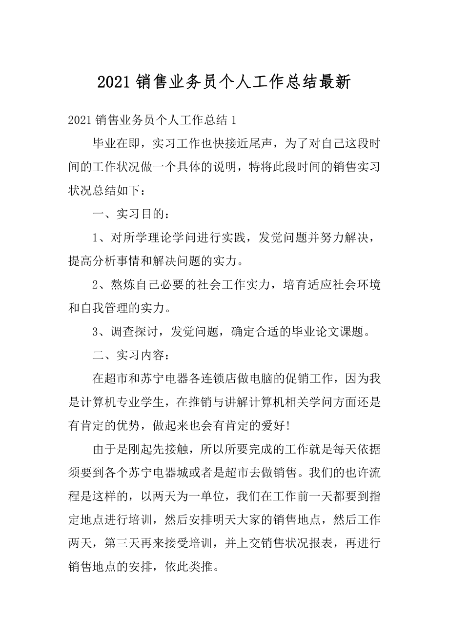 2021销售业务员个人工作总结最新例文.docx_第1页