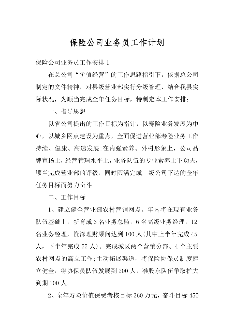 保险公司业务员工作计划汇编.docx_第1页