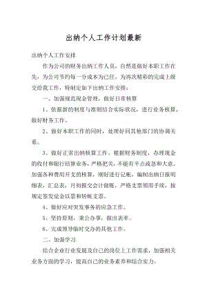 出纳个人工作计划最新精品.docx