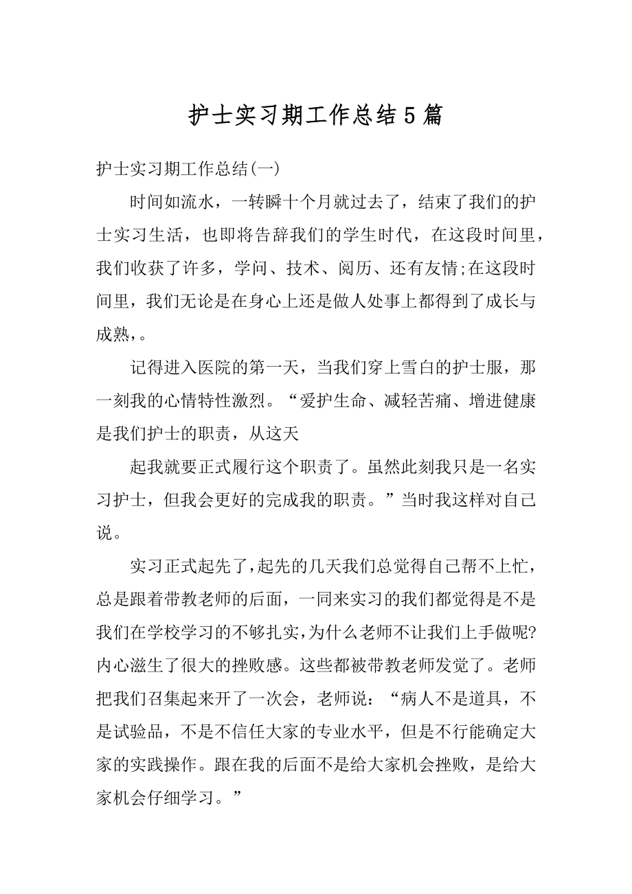 护士实习期工作总结5篇例文.docx_第1页