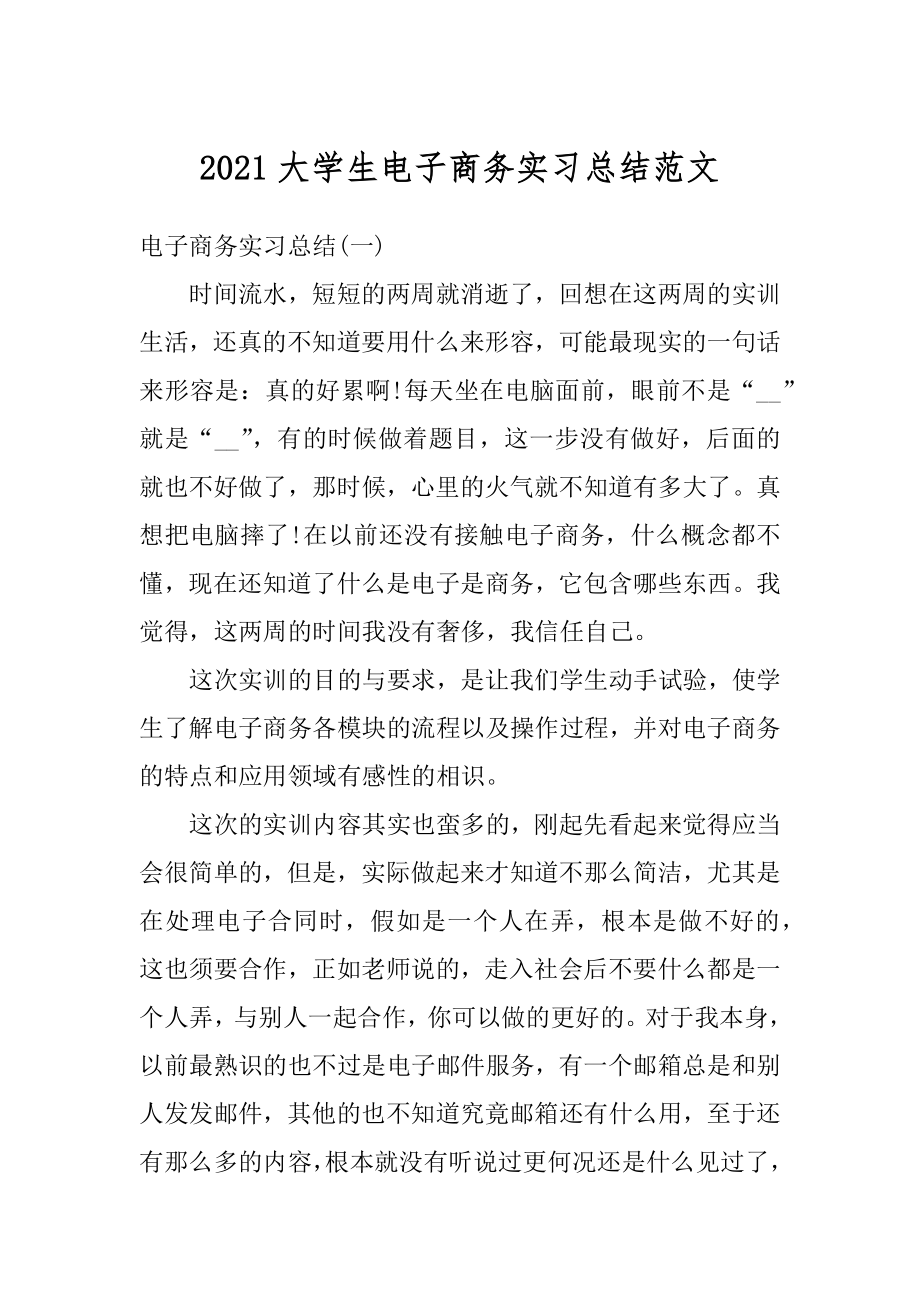 2021大学生电子商务实习总结范文精品.docx_第1页