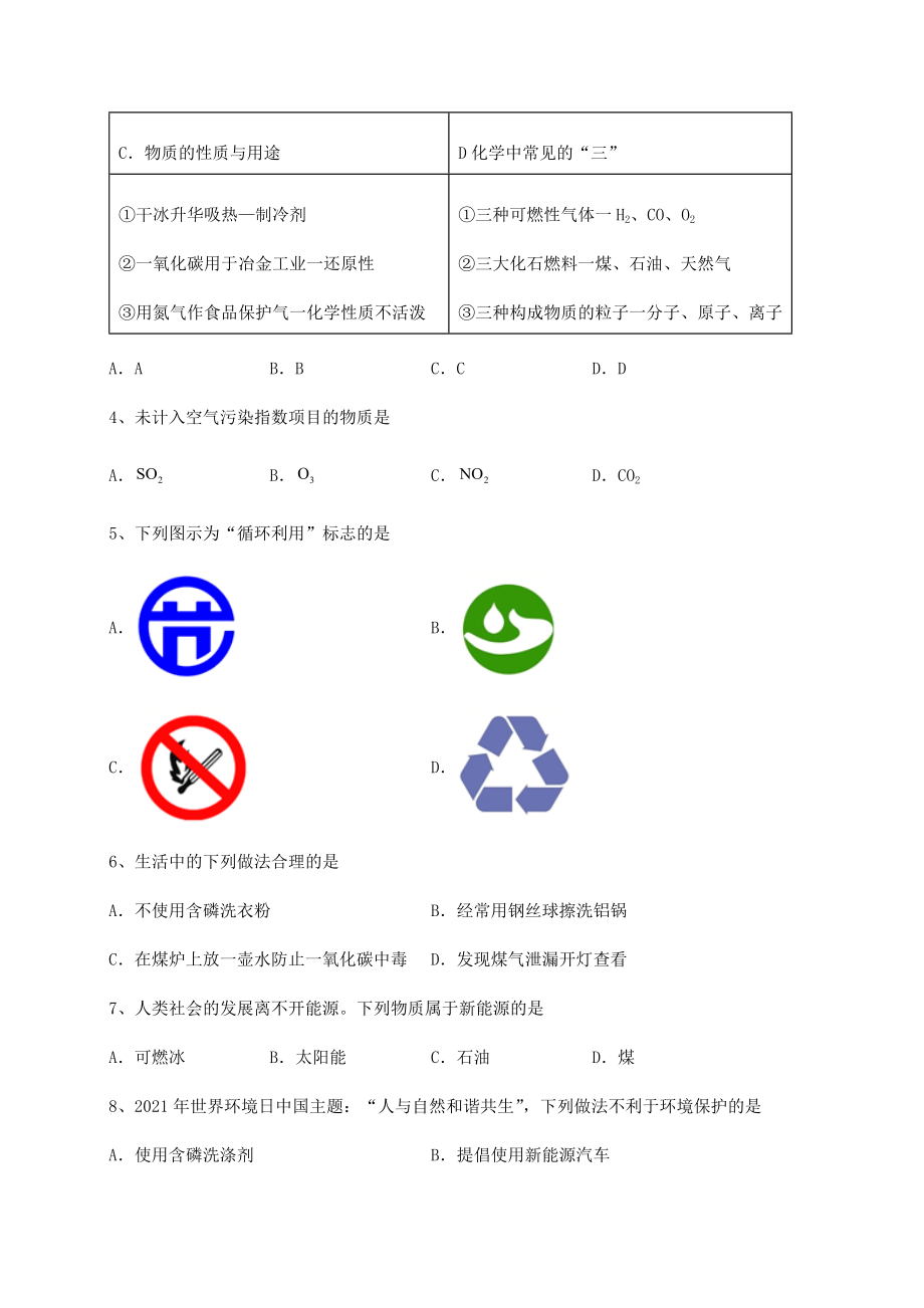 2022年必考点解析沪教版(全国)九年级化学下册第9章化学与社会发展专项测试练习题(无超纲).docx_第2页