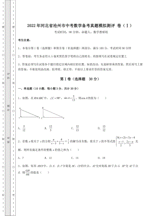 模拟测评：2022年河北省沧州市中考数学备考真题模拟测评-卷(Ⅰ)(含答案详解).docx