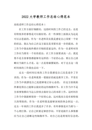 2022大学教师工作总结心得范本最新.docx