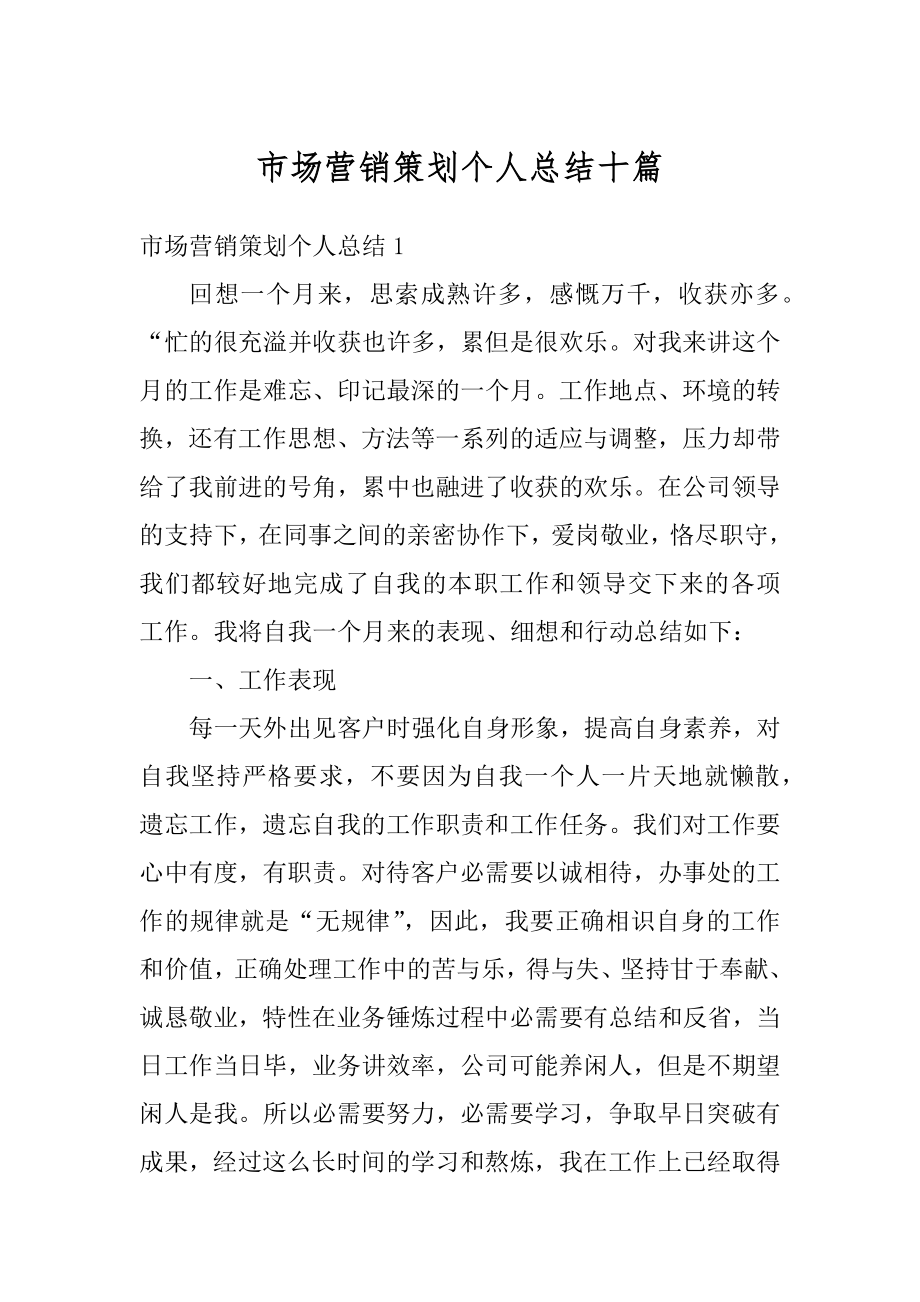 市场营销策划个人总结十篇精编.docx_第1页