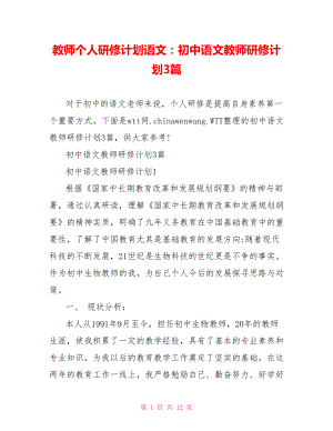 教师个人研修计划语文：初中语文教师研修计划3篇.doc