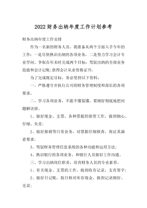 2022财务出纳年度工作计划参考精品.docx