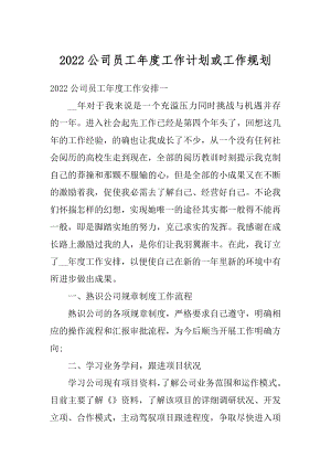 2022公司员工年度工作计划或工作规划精品.docx