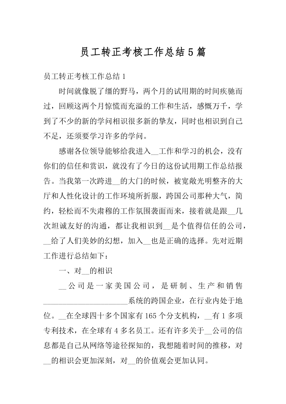 员工转正考核工作总结5篇范文.docx_第1页