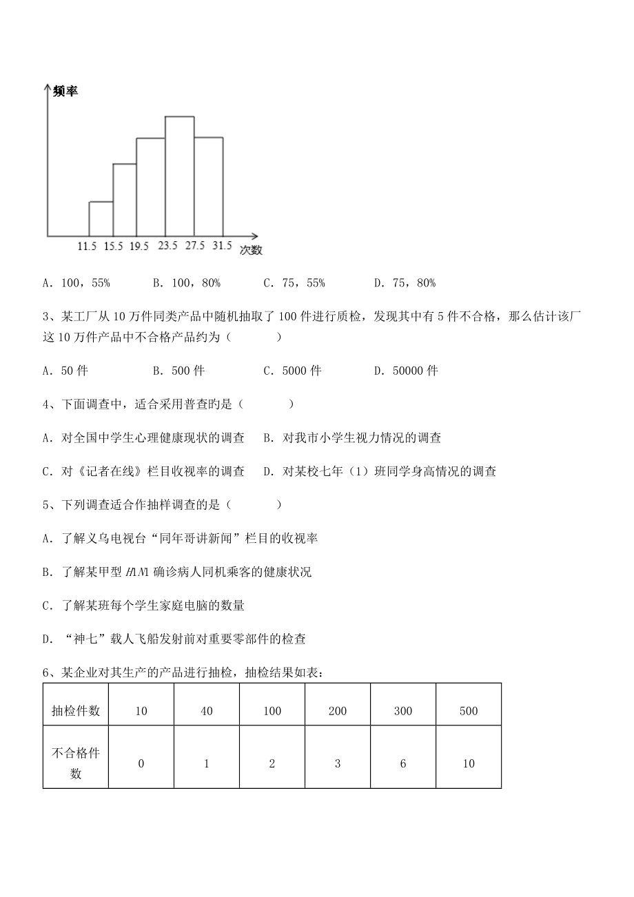 精品解析2022年最新人教版初中数学七年级下册第十章数据的收集、整理与描述专题攻克练习题(精选).docx_第2页