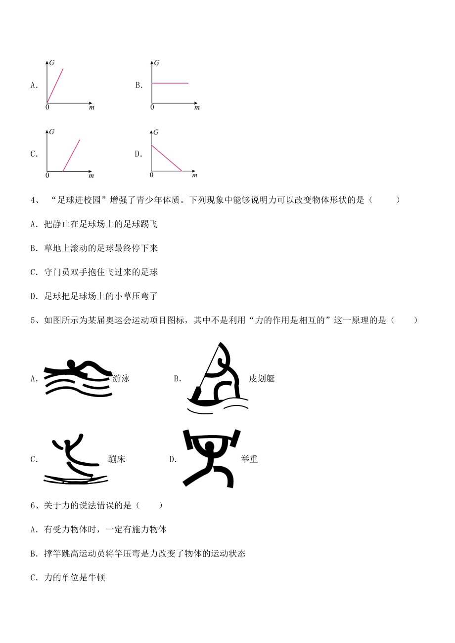 精品解析2022年人教版八年级物理下册第七章-力专项训练试题(含详解).docx_第2页