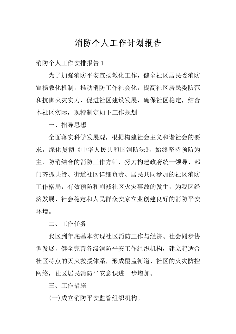 消防个人工作计划报告精编.docx_第1页