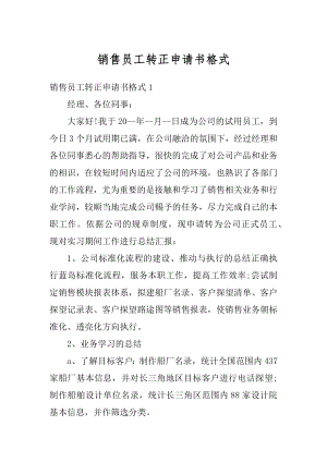 销售员工转正申请书格式精编.docx