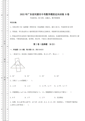 【真题汇总卷】2022年广东省河源市中考数学模拟定向训练-B卷(含答案详解).docx