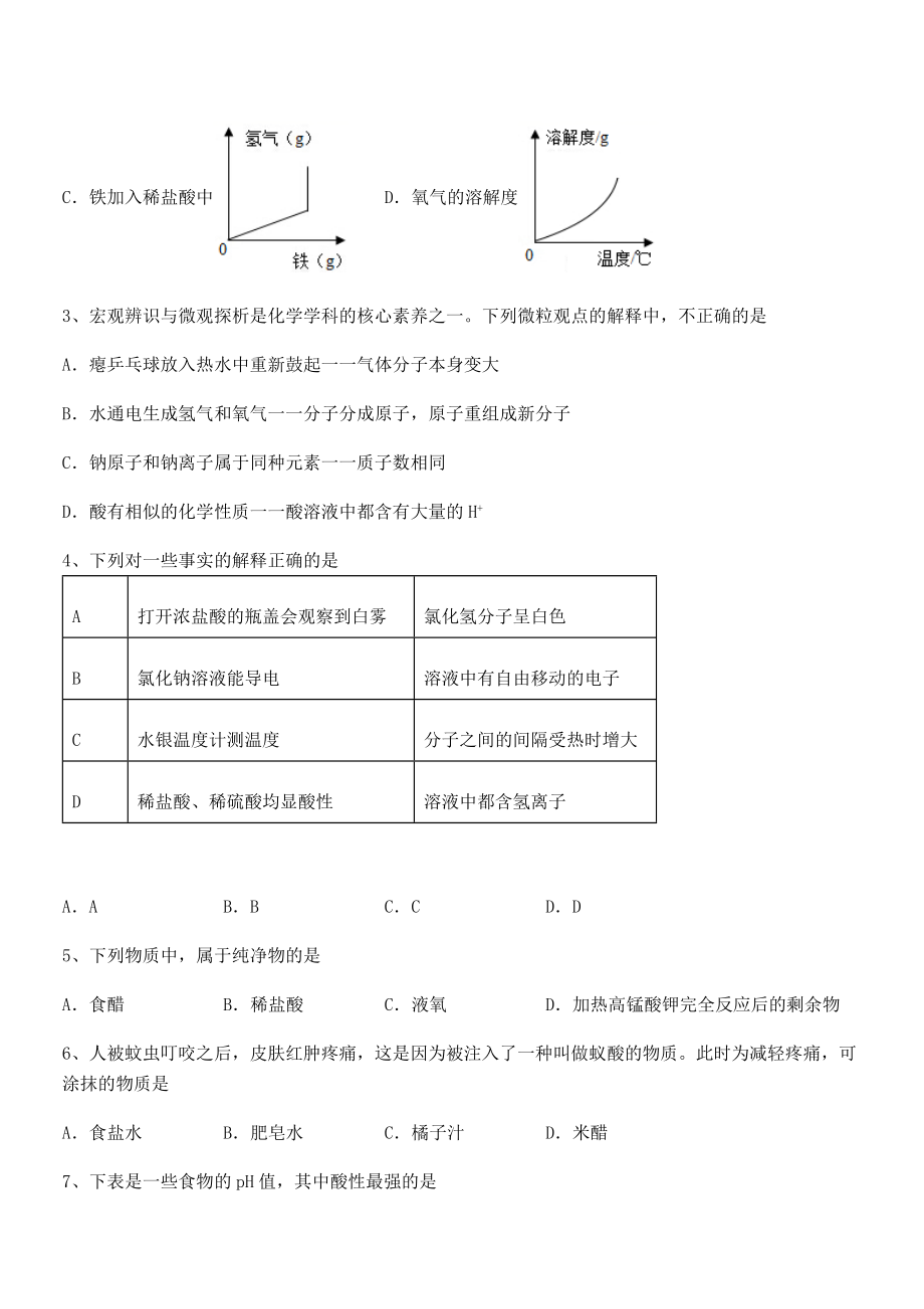 考点解析：人教版九年级化学下册第十单元酸和碱专项测评试卷.docx_第2页