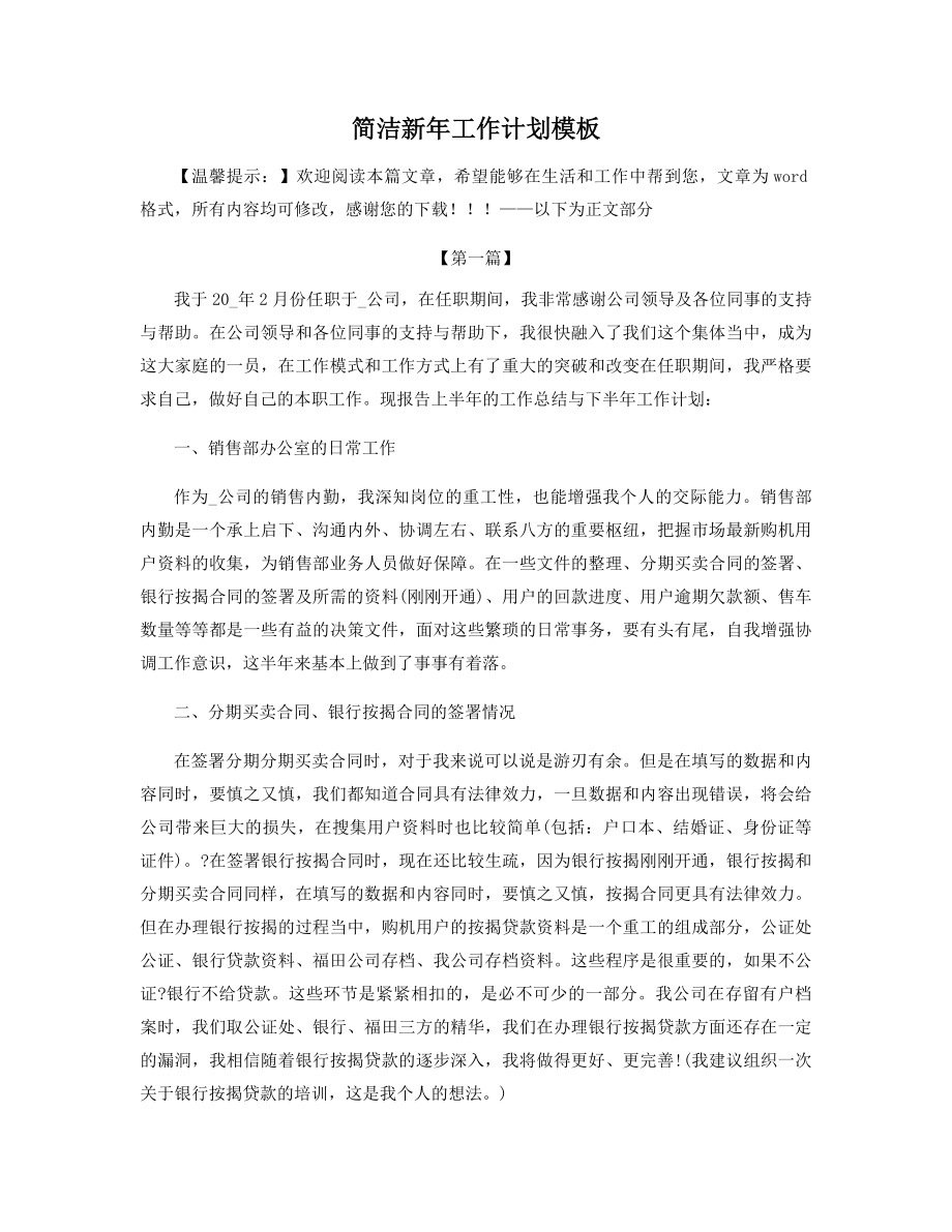 简洁新年工作计划模板精选.docx_第1页