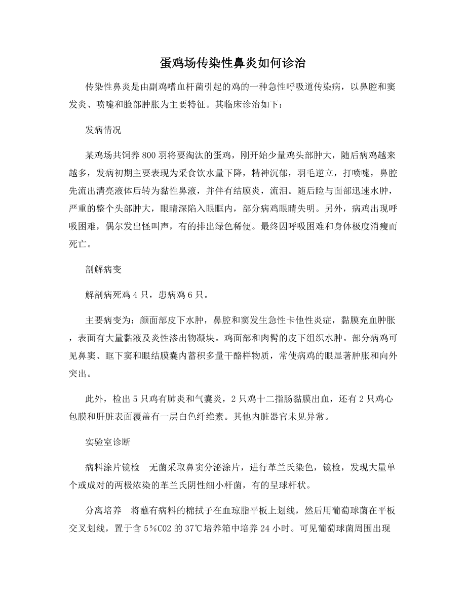 蛋鸡场传染性鼻炎如何诊治.docx_第1页