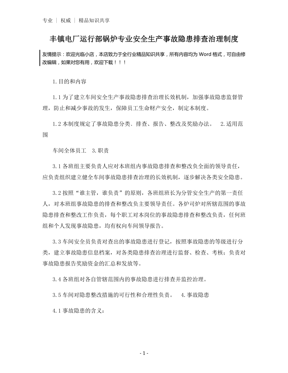 丰镇电厂运行部锅炉专业安全生产事故隐患排查治理制度.docx_第1页