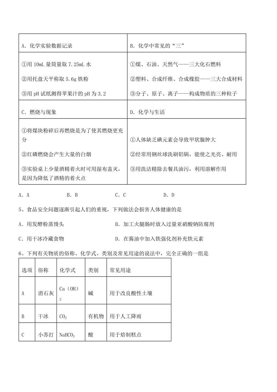 精品试题人教版九年级化学下册第十二单元化学与生活课时练习试卷.docx_第2页