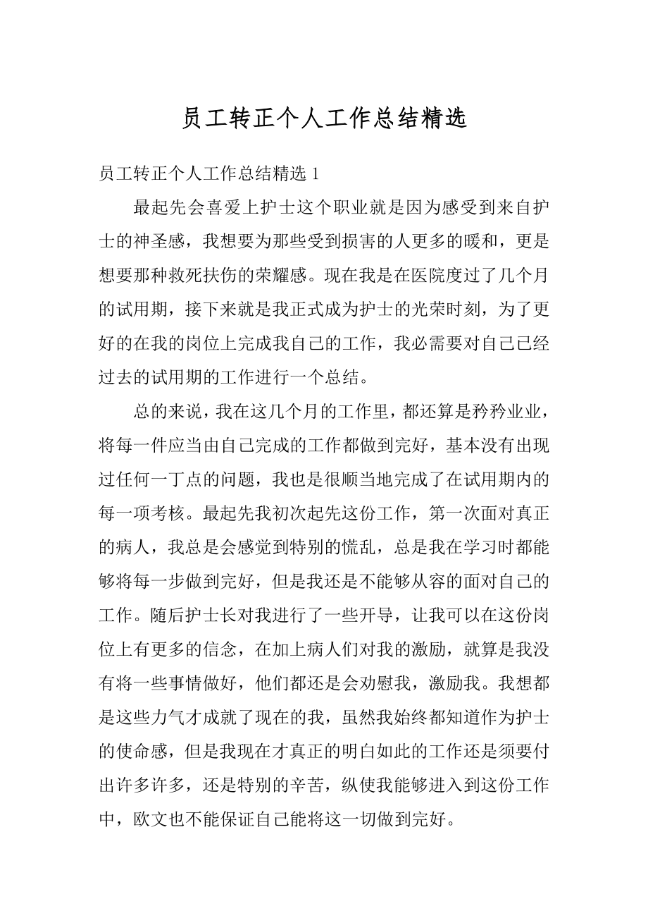 员工转正个人工作总结精选优质.docx_第1页