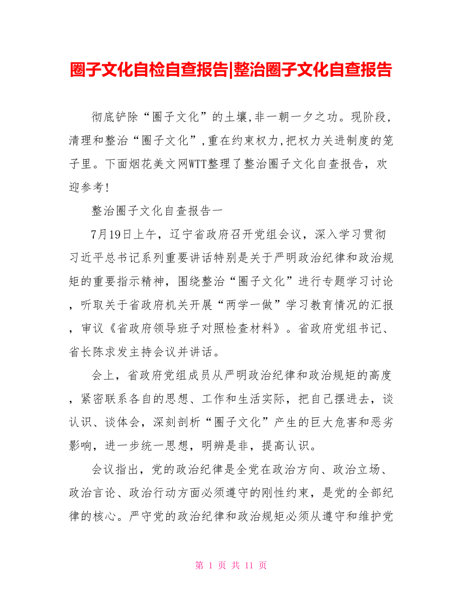 整治圈子文化自查报告.doc_第1页