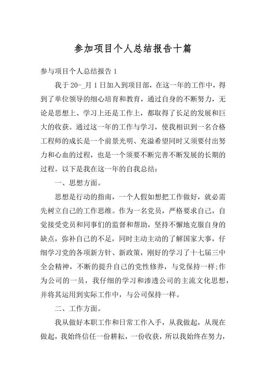 参加项目个人总结报告十篇优质.docx_第1页