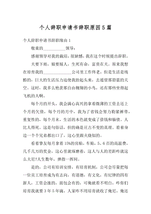 个人辞职申请书辞职原因5篇范文.docx