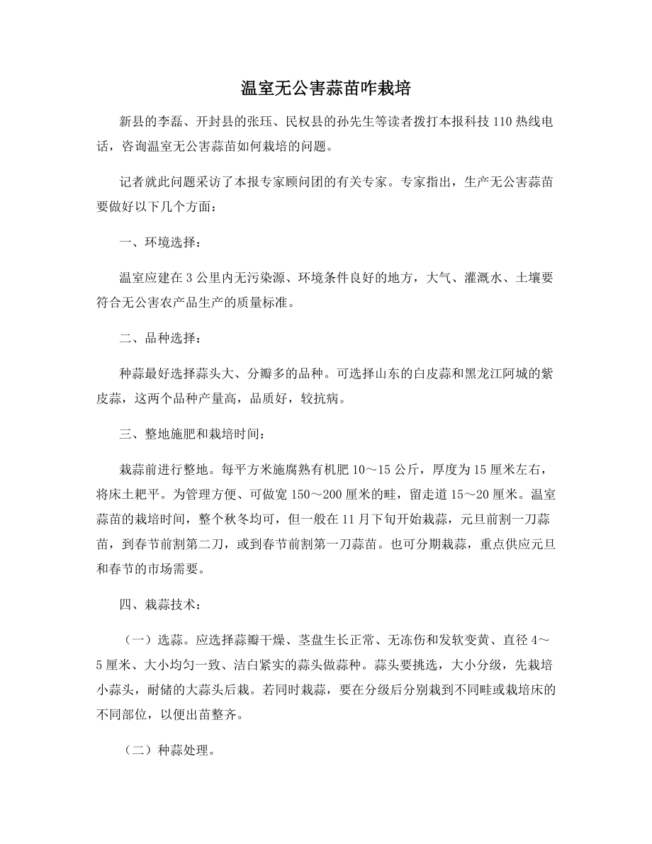 温室无公害蒜苗咋栽培.docx_第1页