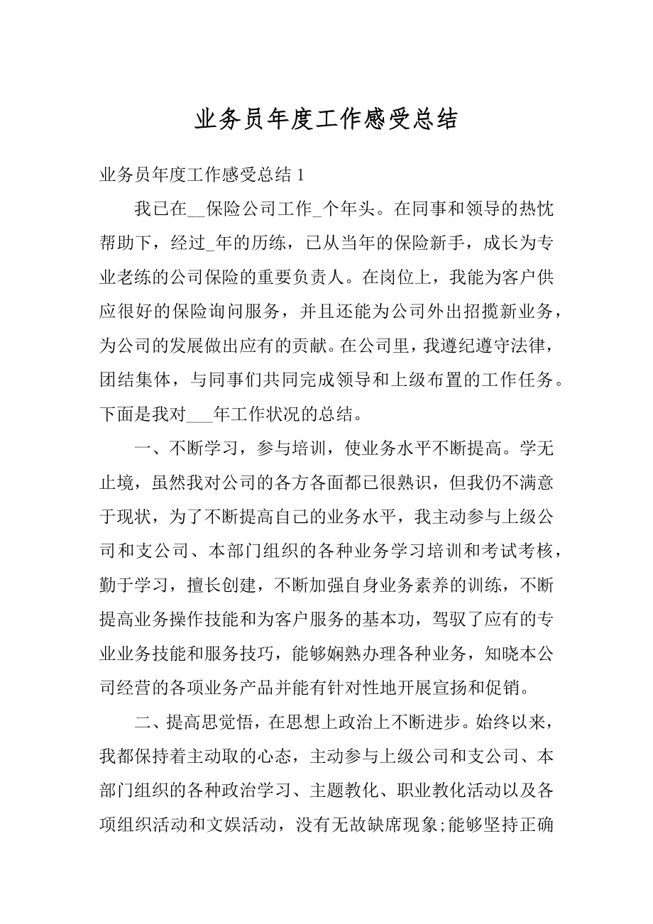 业务员年度工作感受总结优质.docx_第1页