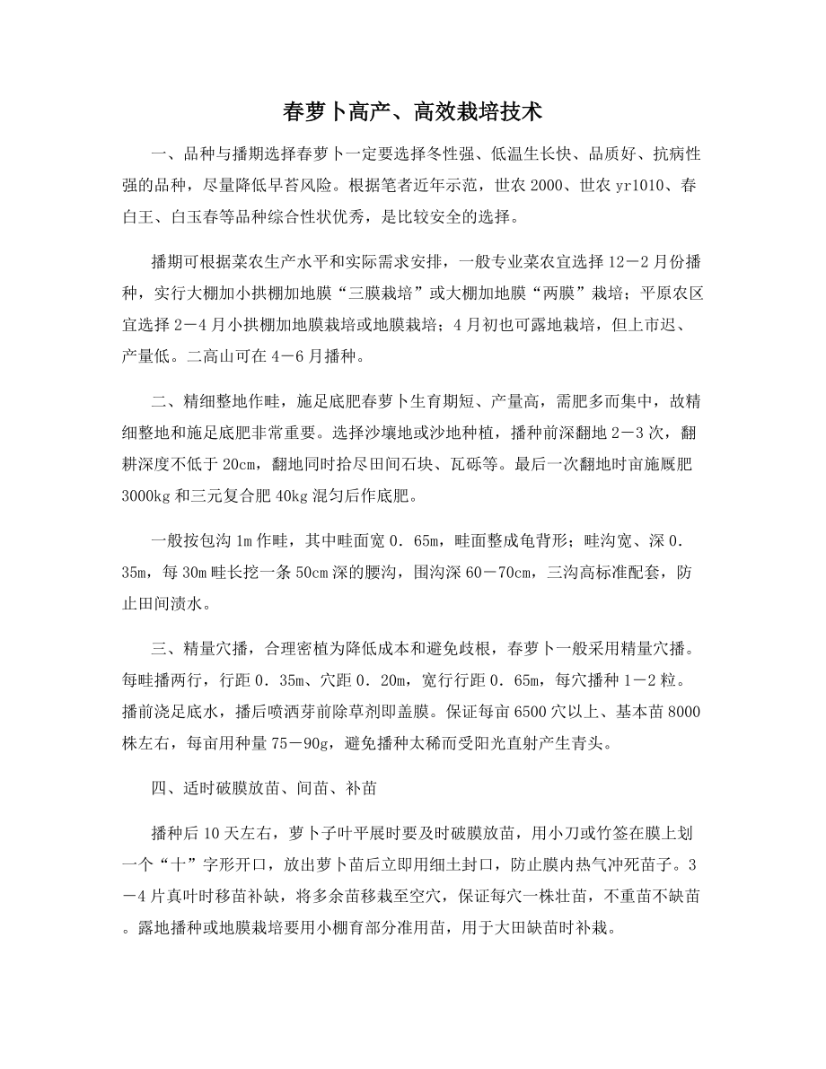 春萝卜高产、高效栽培技术.docx_第1页