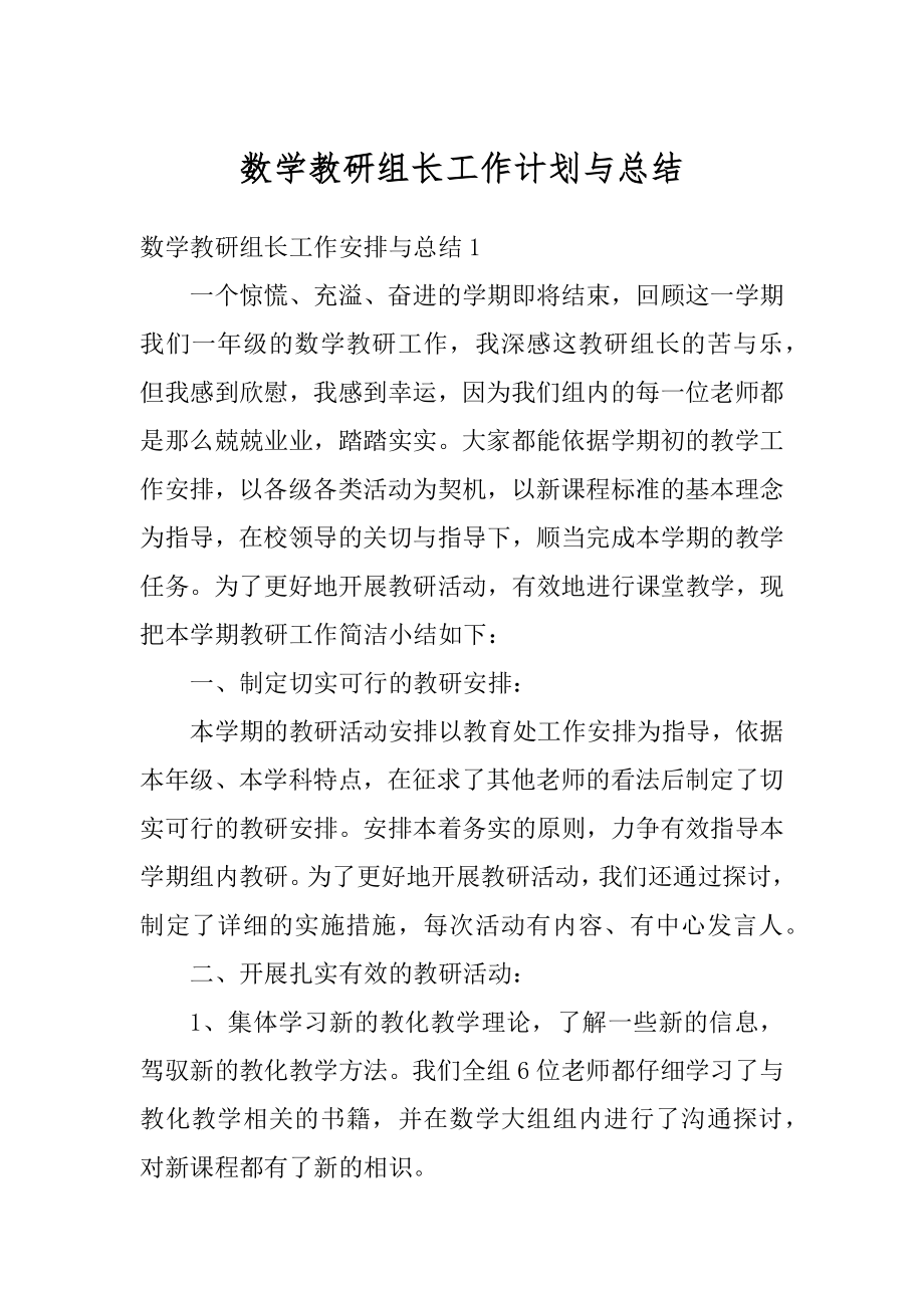 数学教研组长工作计划与总结精品.docx_第1页