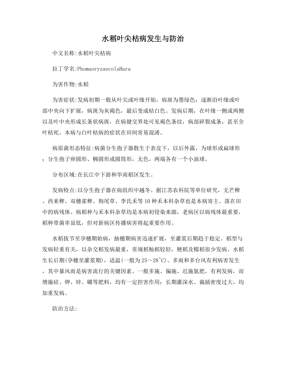 水稻叶尖枯病发生与防治.docx_第1页