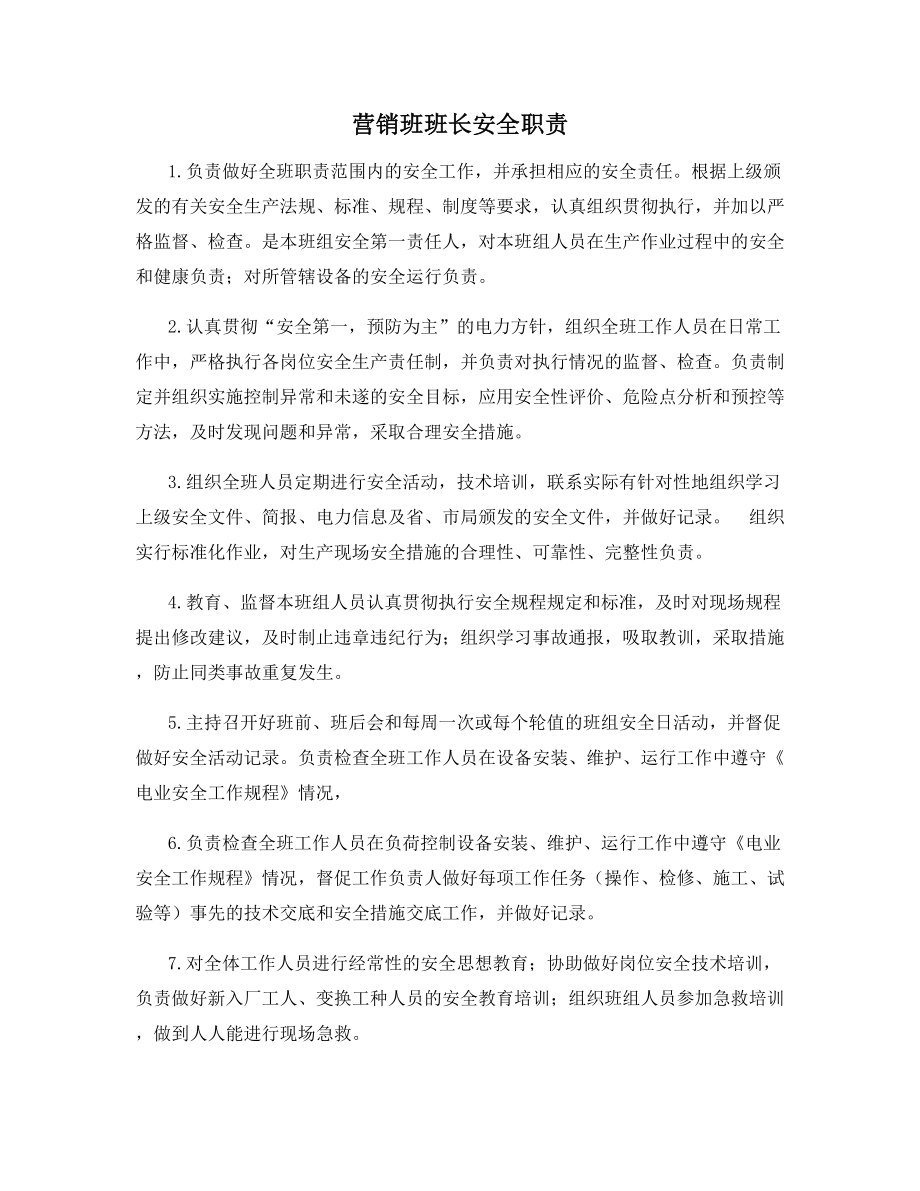 营销班班长安全职责.docx_第1页