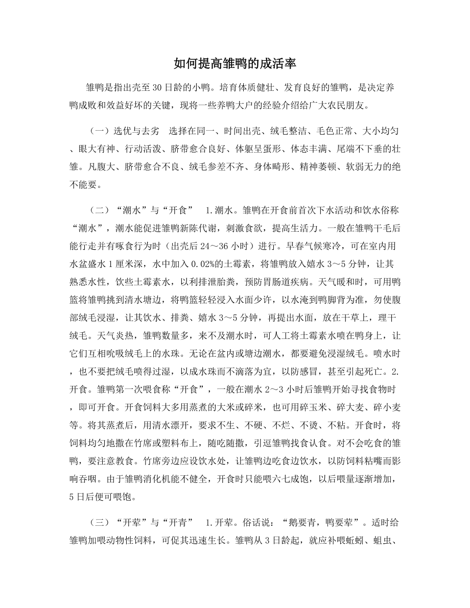 如何提高雏鸭的成活率.docx_第1页