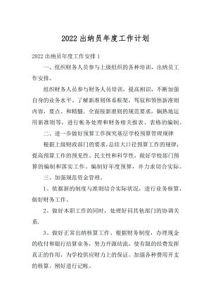 2022出纳员年度工作计划精品.docx