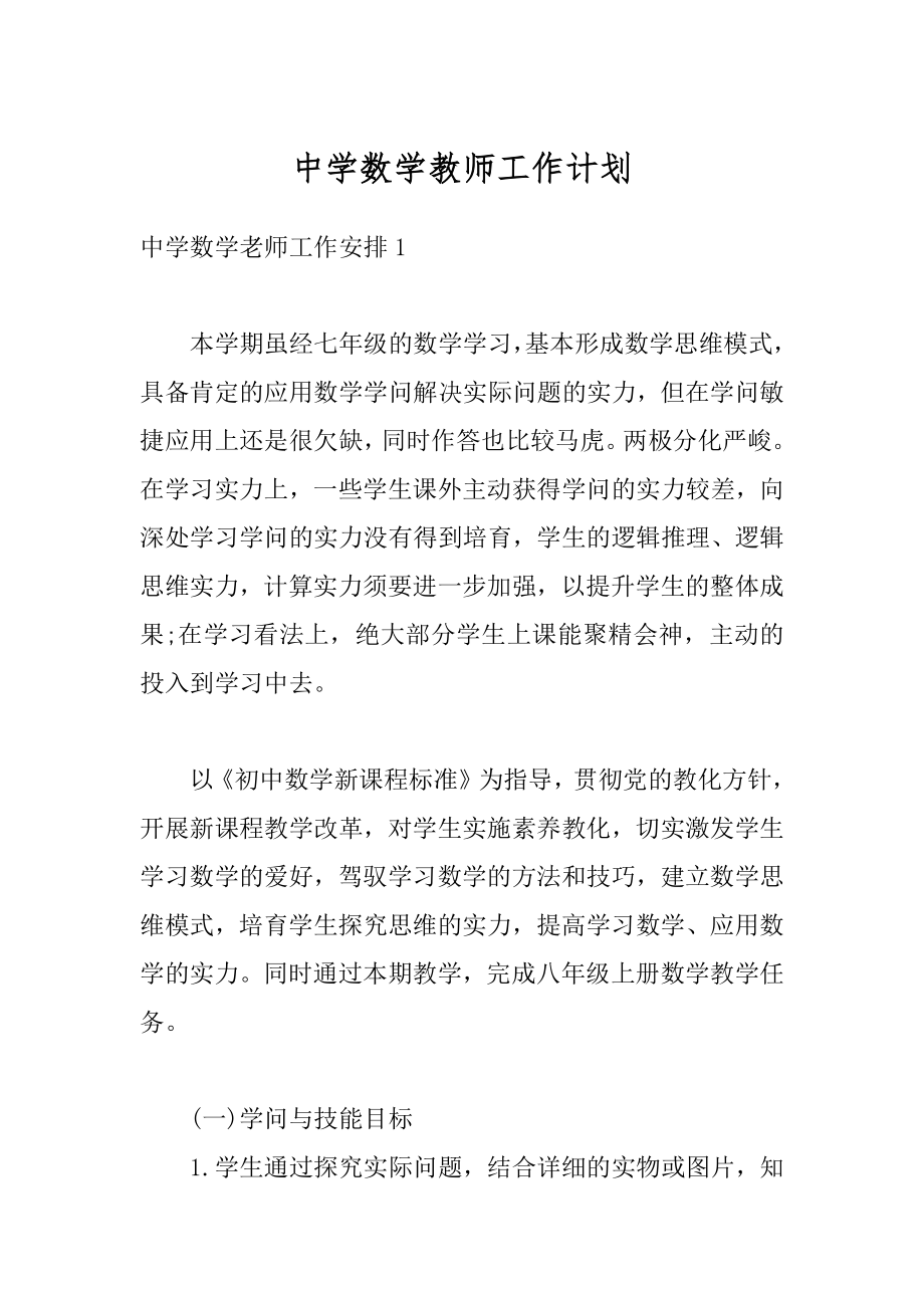 中学数学教师工作计划精品.docx_第1页