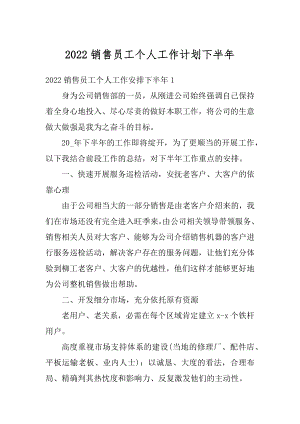 2022销售员工个人工作计划下半年范例.docx