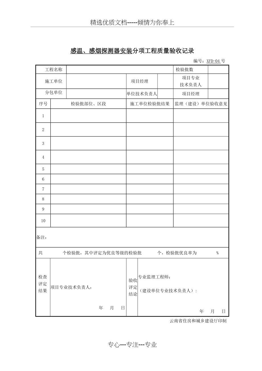 感烟、感温探测器安装分项工程质量验收记录(共1页).doc_第1页