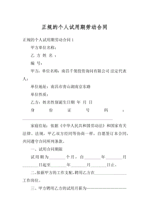 正规的个人试用期劳动合同汇总.docx