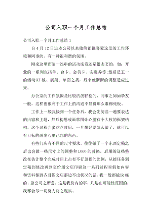 公司入职一个月工作总结优质.docx