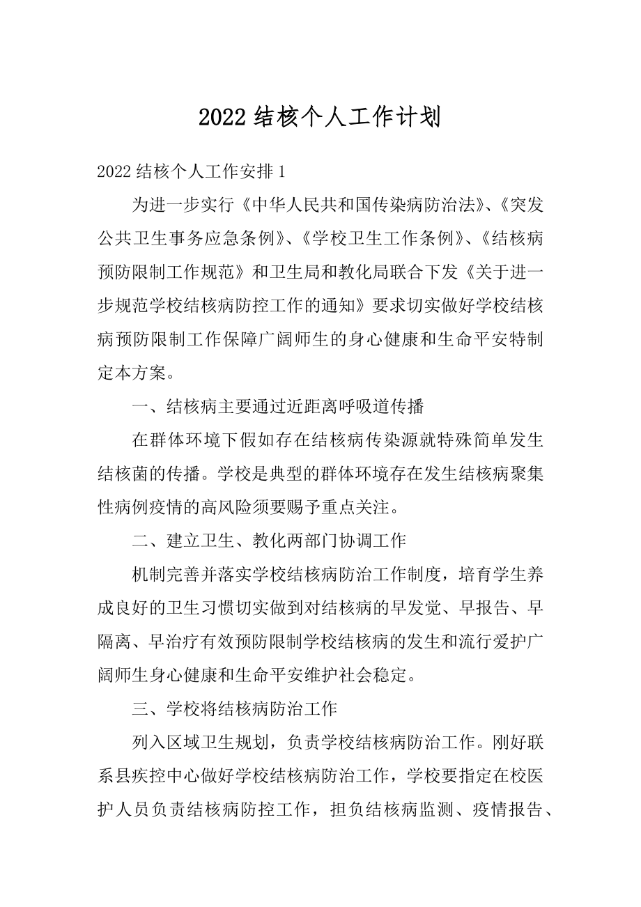 2022结核个人工作计划汇编.docx_第1页