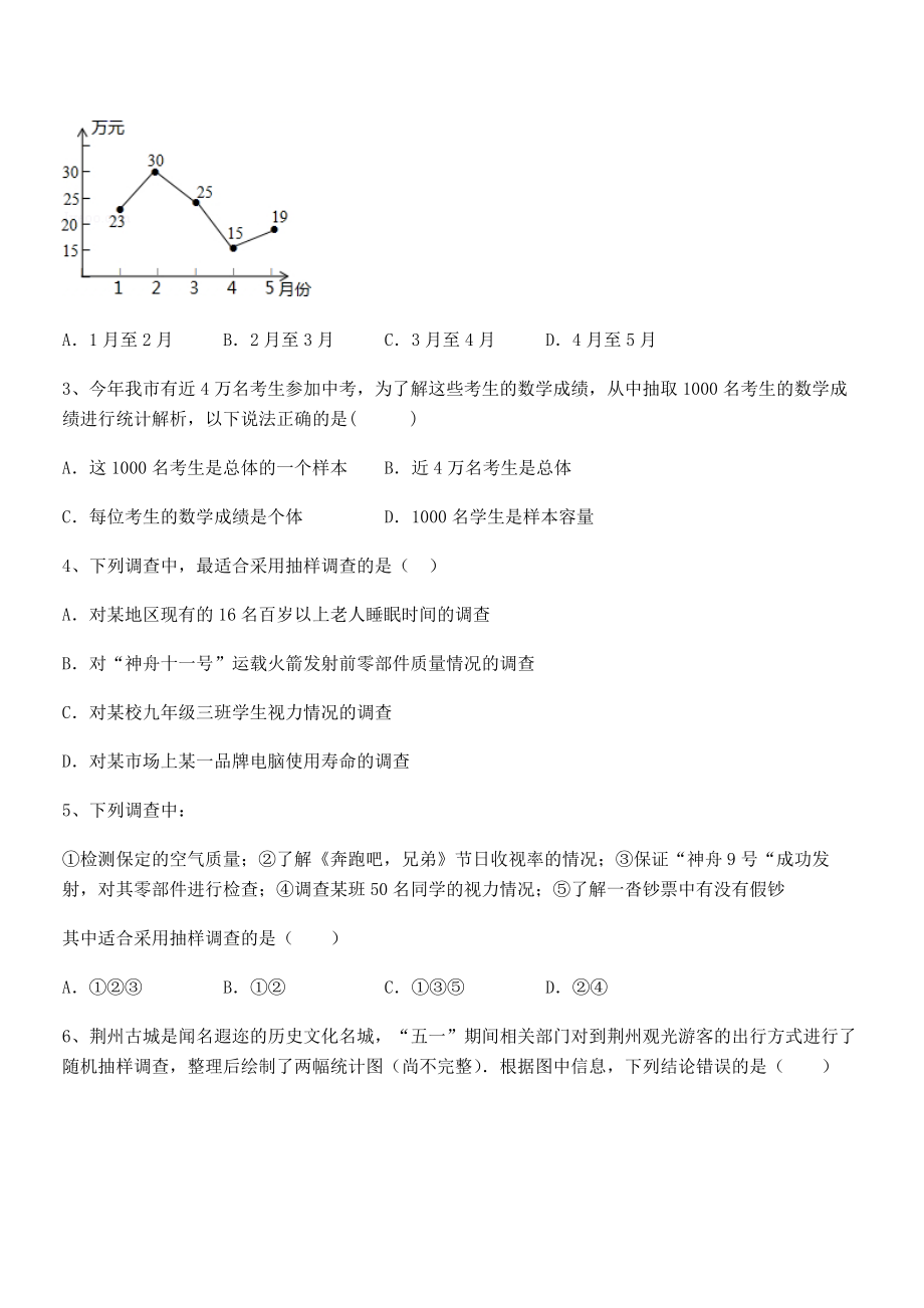 中考专题特训浙教版初中数学七年级下册第六章数据与统计图表专项练习试题(含解析).docx_第2页