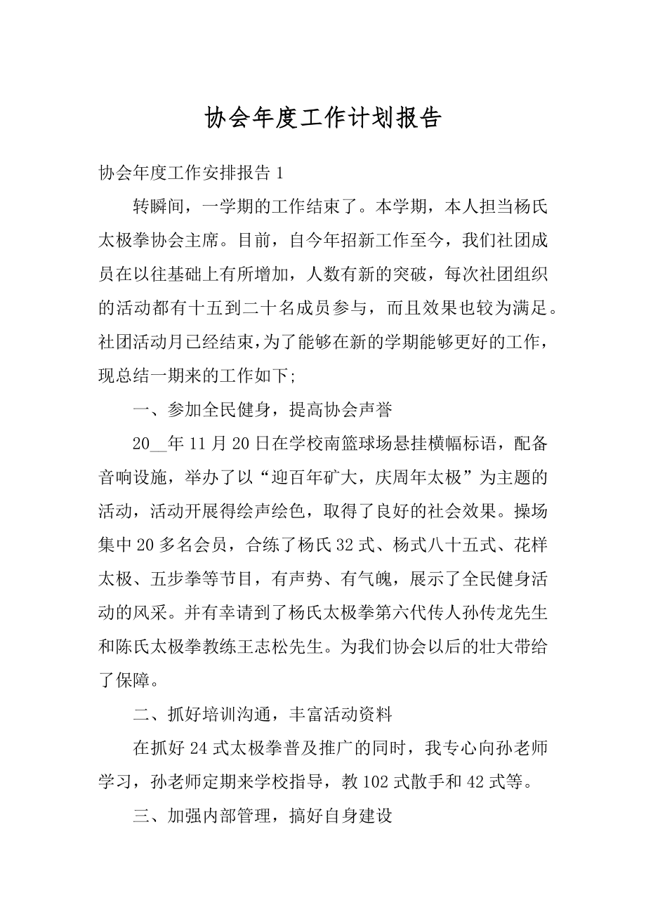 协会年度工作计划报告范本.docx_第1页