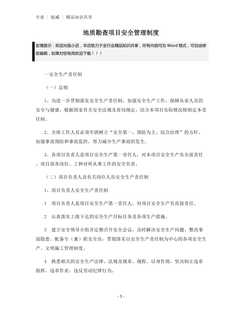 地质勘查项目安全管理制度.docx_第1页